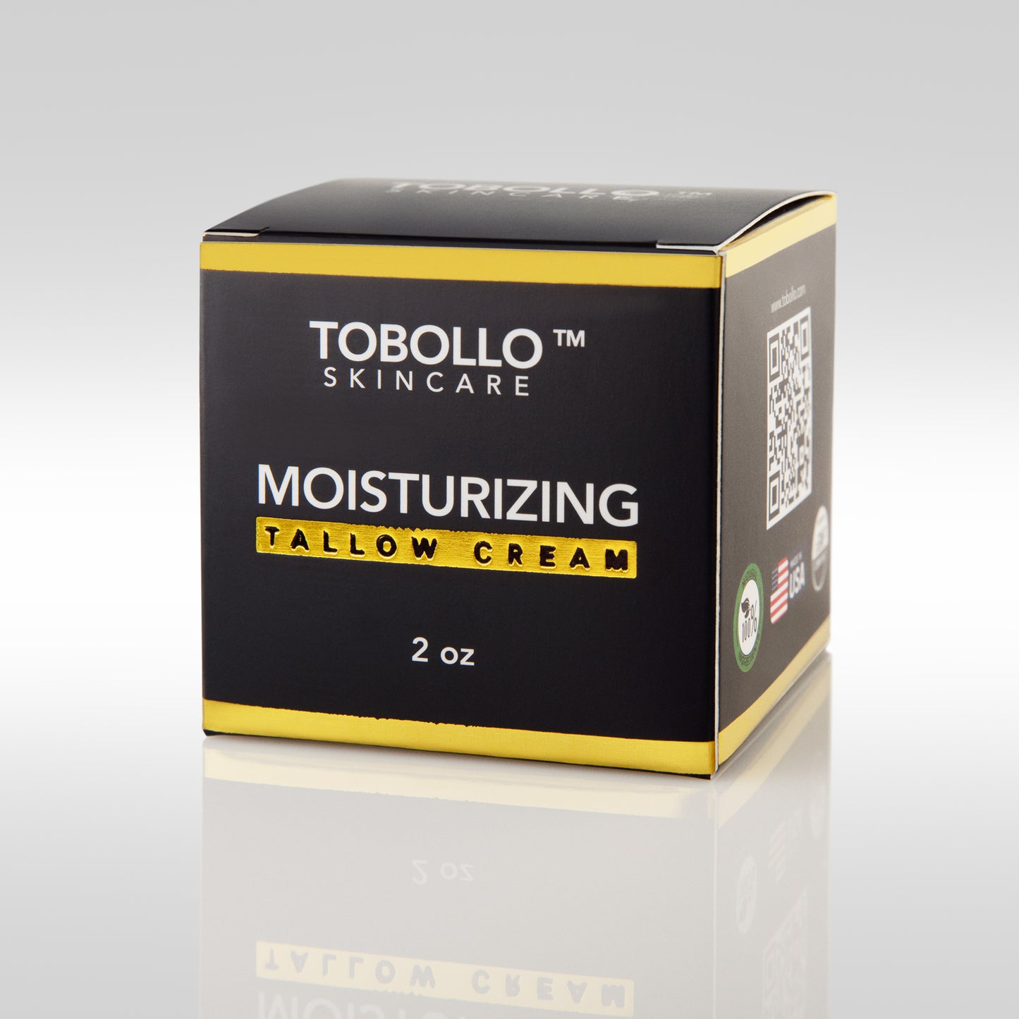 Tobollo Skincare moisturizing tallow cream packaging on a gray background